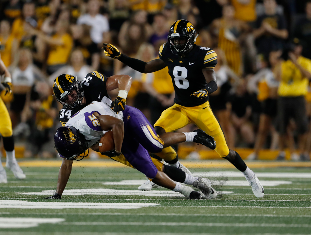 Iowa Hawkeyes linebacker Kristian Welch (34) against the Northern Iowa Panthers Saturday, September 15, 2018 at Kinnick Stadium. (Brian Ray/hawkeyesports.com)