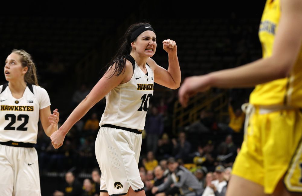 Iowa Hawkeyes forward Megan Gustafson (10) against the Michigan Wolverines Thursday, January 17, 2019 at Carver-Hawkeye Arena. (Brian Ray/hawkeyesports.com)