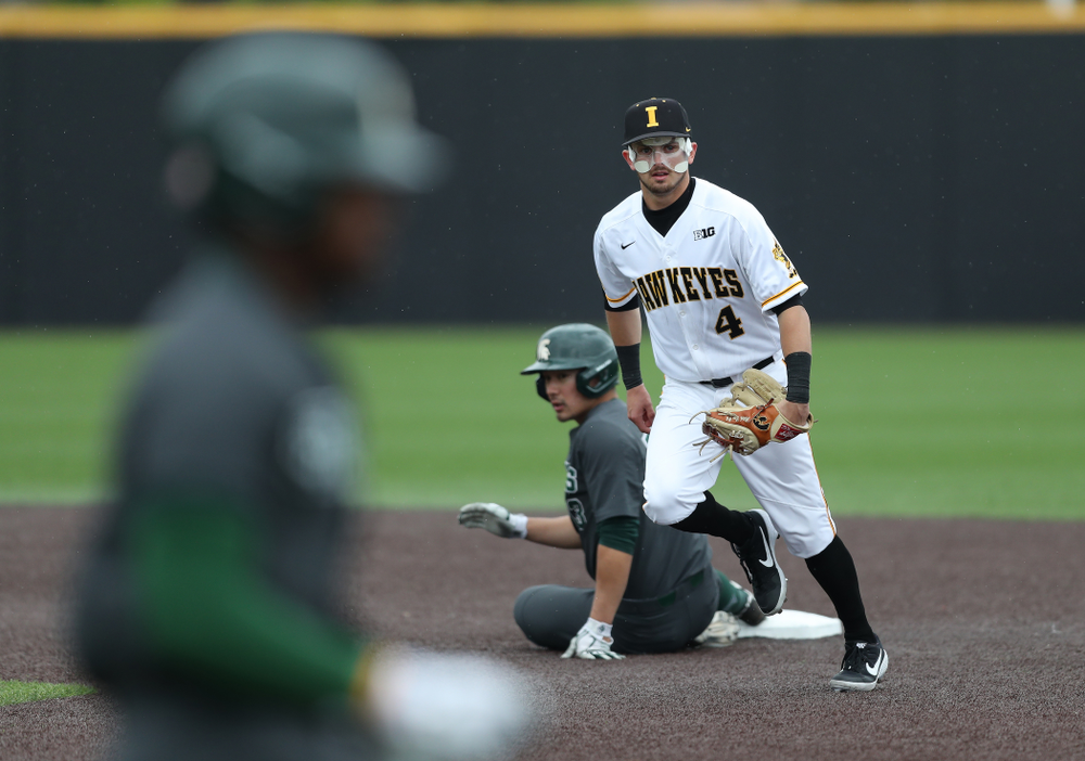 Iowa Hawkeyes infielder Mitchell Boe (4) against Michigan State Sunday, May 12, 2019 at Duane Banks Field. (Brian Ray/hawkeyesports.com)