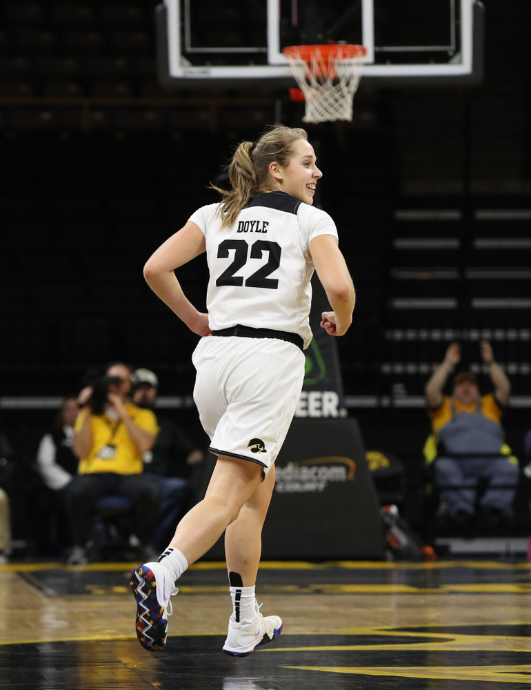 Iowa Hawkeyes guard Kathleen Doyle (22) against the Wisconsin Badgers Monday, January 7, 2019 at Carver-Hawkeye Arena. (Brian Ray/hawkeyesports.com)
