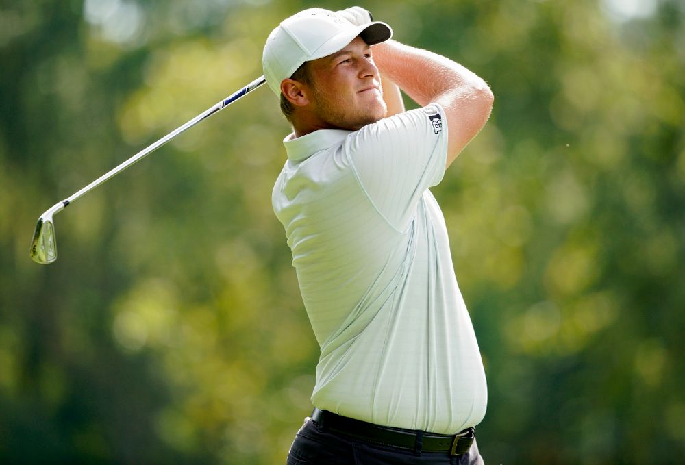 Iowa’s Alex Schaake tees off during the second day of the Golfweek Conference Challenge at the Cedar Rapids Country Club in Cedar Rapids on Monday, Sep 16, 2019. (Stephen Mally/hawkeyesports.com)