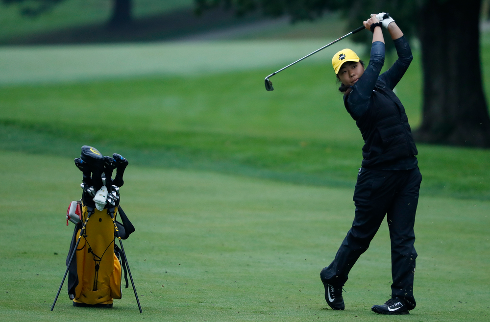 Iowa's Rachel Fujitani hits an approach shot during the final round of the Diane Thomason Invitational at Finkbine Golf Course on September 30, 2018. (Tork Mason/hawkeyesports.com)