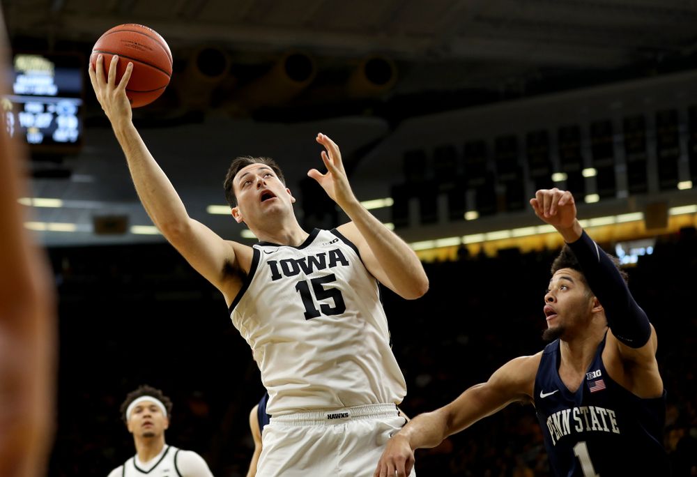 Iowa Hawkeyes forward Ryan Kriener (15) against Penn State Saturday, February 29, 2020 at Carver-Hawkeye Arena. (Brian Ray/hawkeyesports.com)