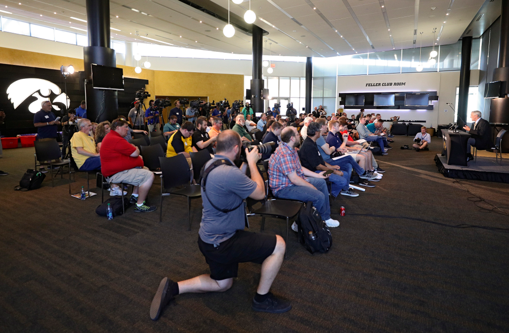 Iowa Hawkeyes head coach Kirk Ferentz answers questions during Iowa Football Media Day at Carver-Hawkeye Arena in Iowa City on Friday, Aug 9, 2019. (Stephen Mally/hawkeyesports.com)