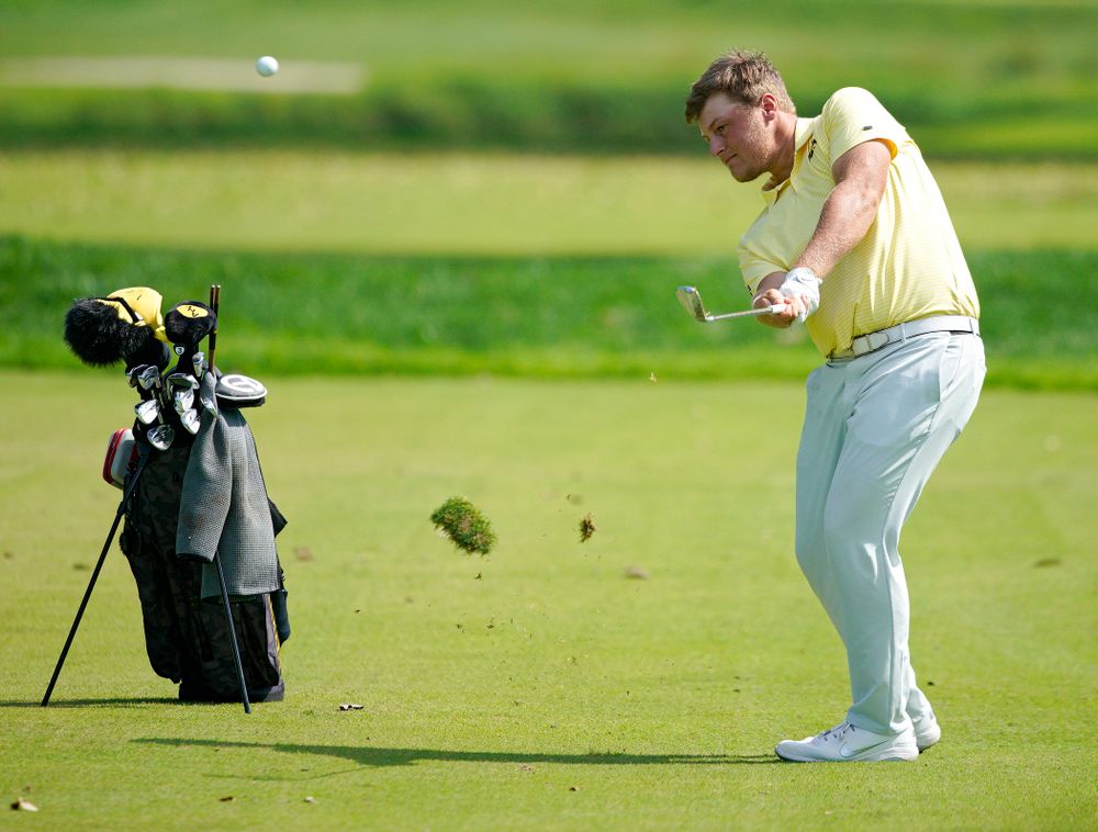 Iowa’s Alex Schaake hits from the fairway during the third day of the Golfweek Conference Challenge at the Cedar Rapids Country Club in Cedar Rapids on Tuesday, Sep 17, 2019. (Stephen Mally/hawkeyesports.com)