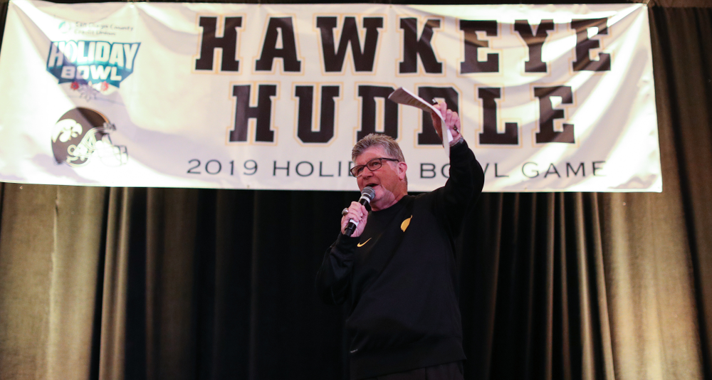 Gary Dolphin talks during the Holiday Bowl Hawkeye Huddle Thursday, December 26, 2019 at the Hilton in downtown San Diego. (Brian Ray/hawkeyesports.com)