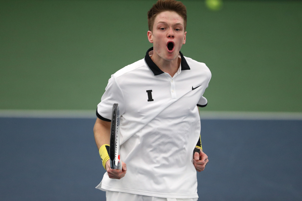 Iowa's Jason Kerst against North Dakota Friday, January 25, 2019 at the Hawkeye Tennis and Recreation Complex. (Brian Ray/hawkeyesports.com)