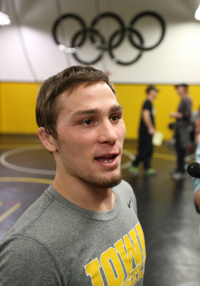 Iowa Hawkeyes 125 pound national champion Spencer Lee during the team's annual media day Monday, November 5, 2018 at Carver-Hawkeye Arena. (Brian Ray/hawkeyesports.com)