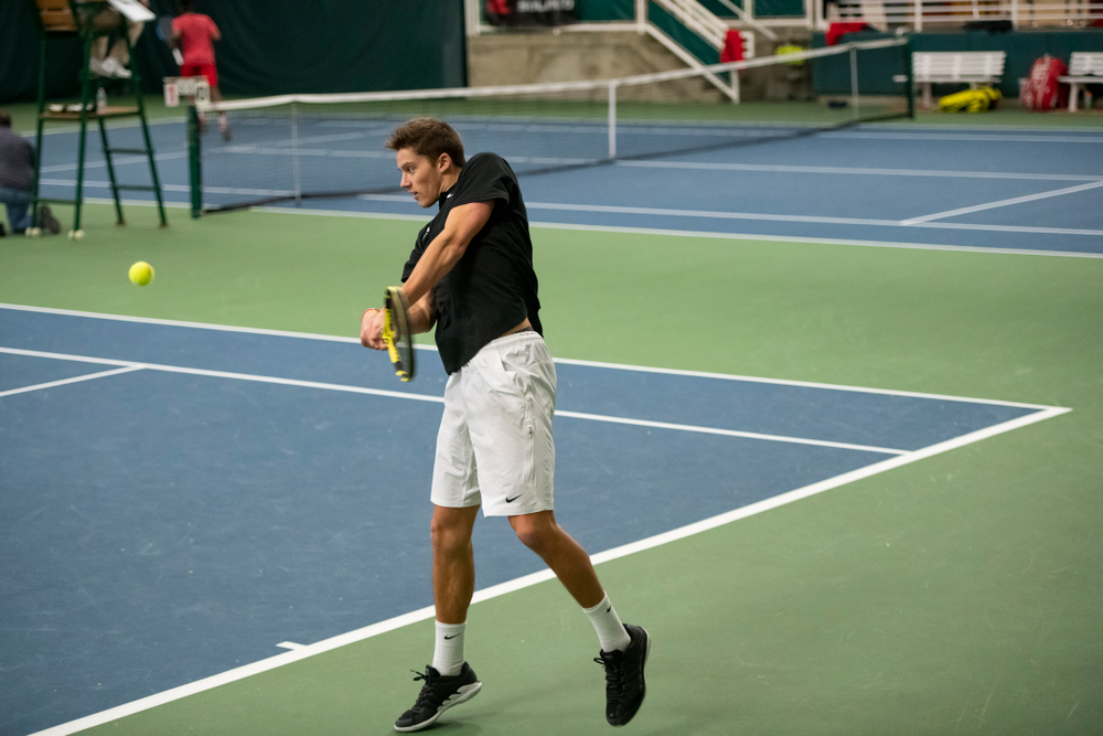 The Iowa men's tennis team competes against Cornell in The Rise Tennis Center in Ithaca, NY on Sunday, Feb. 24, 2019.