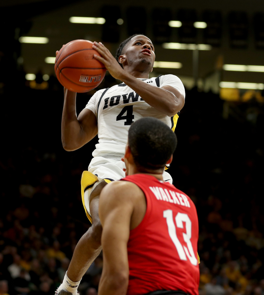 Iowa Hawkeyes guard Bakari Evelyn (4) against the Ohio State Buckeyes Thursday, February 20, 2020 at Carver-Hawkeye Arena. (Brian Ray/hawkeyesports.com)