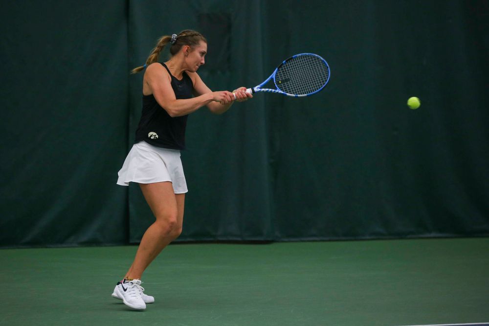 IowaÕs Ashleigh Jacobs at womenÕs tennis senior day vs Nebraska on Saturday, April 13, 2019 at the Hawkeye Tennis and Recreation Complex. (Lily Smith/hawkeyesports.com)