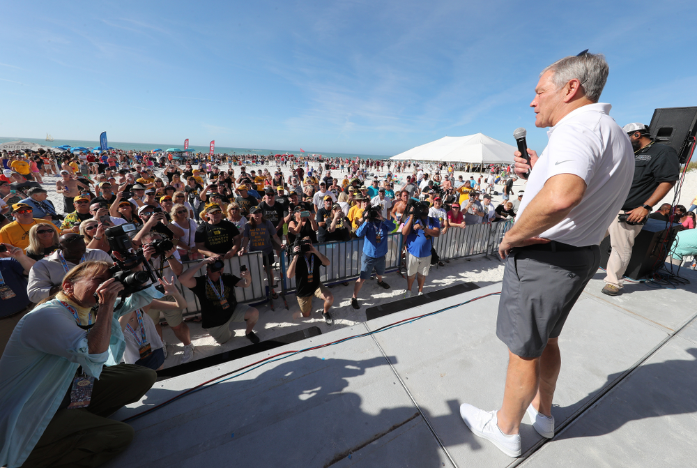 Iowa Hawkeyes head coach Kirk Ferentz during the Outback Bowl Beach Day Sunday, December 30, 2018 at Clearwater Beach. (Brian Ray/hawkeyesports.com)