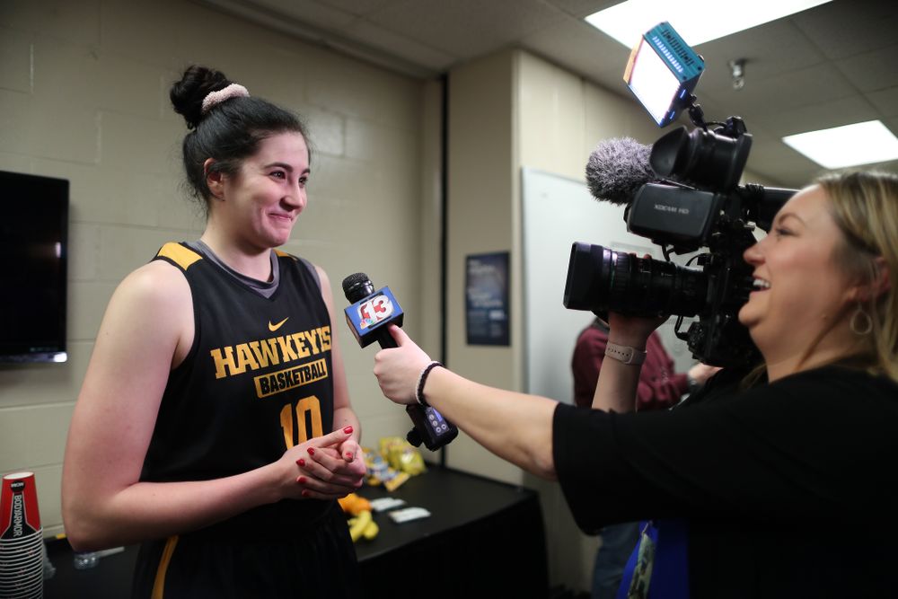 Iowa Hawkeyes forward Megan Gustafson (10) during practice and media before the regional final of the 2019 NCAA Women's College Basketball Tournament against the Baylor Bears Sunday, March 31, 2019 at Greensboro Coliseum in Greensboro, NC.(Brian Ray/hawkeyesports.com)