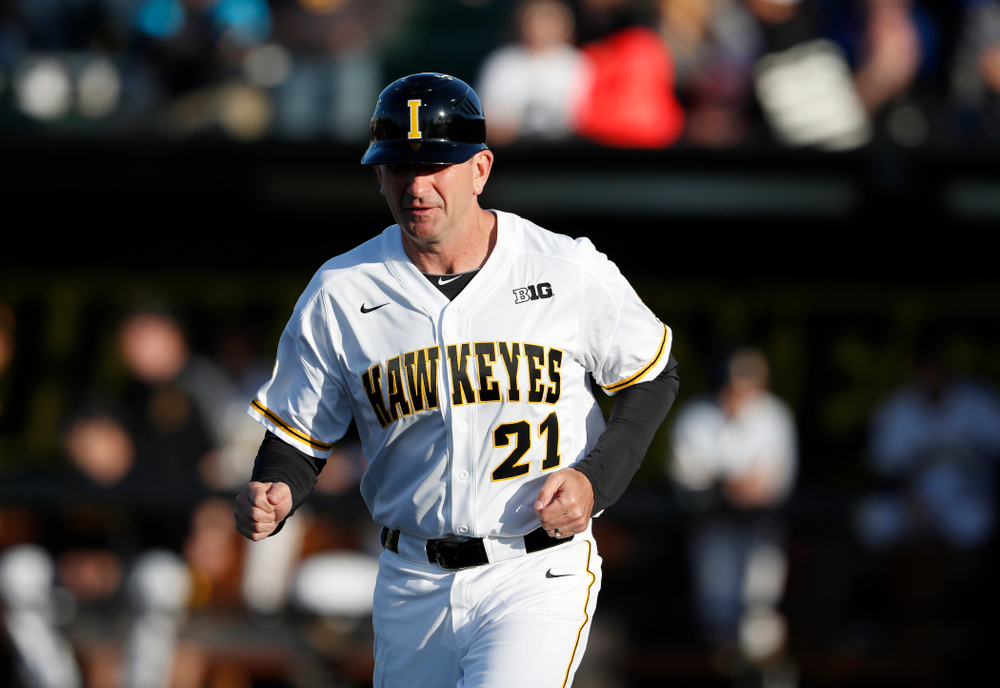 Iowa Hawkeyes head coach Rick Heller against the Michigan Wolverines Friday, April 27, 2018 at Duane Banks Field in Iowa City. (Brian Ray/hawkeyesports.com)