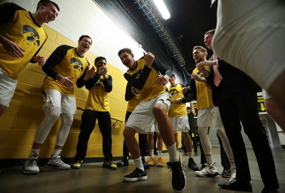 Iowa Hawkeyes guard Austin Ash (13) breaks down the pregame huddle in the tunnel before a game against Alabama State at Carver-Hawkeye Arena on November 21, 2018. (Tork Mason/hawkeyesports.com)