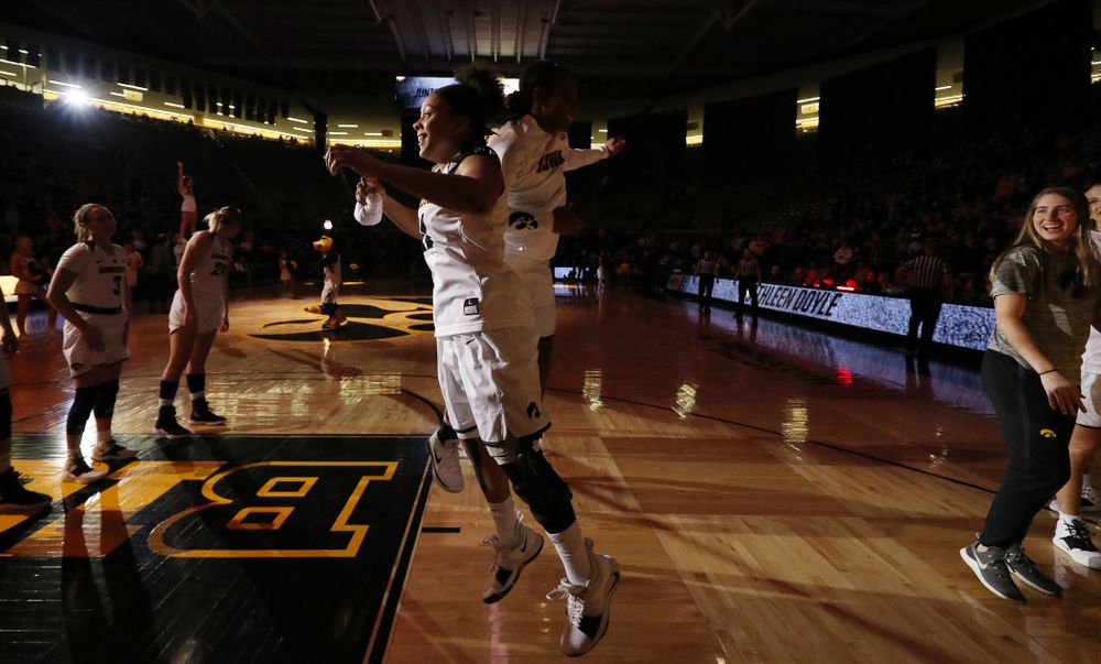Iowa Hawkeyes guard Tania Davis (11) and guard Zion Sanders (24) against the Michigan Wolverines Thursday, January 17, 2019 at Carver-Hawkeye Arena. (Brian Ray/hawkeyesports.com)