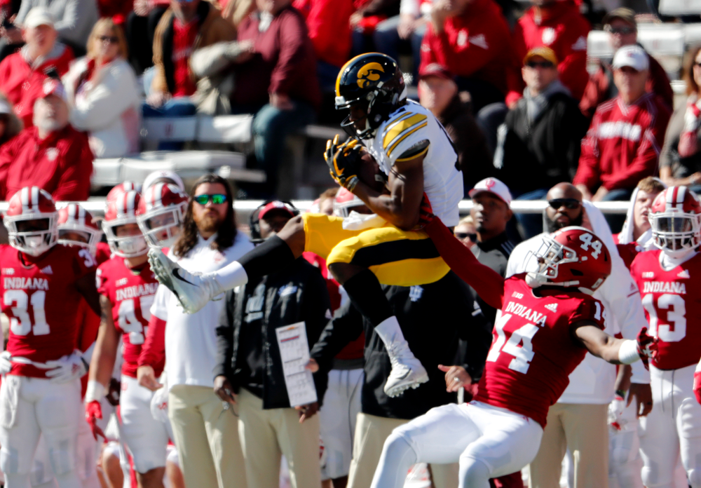 defensive back D.J. Johnson (12) The Iowa Hawkeyes arrive for their game against the Indiana Hoosiers Saturday, October 13, 2018 at Memorial Stadium, in Bloomington, Ind. (Brian Ray/hawkeyesports.com)
