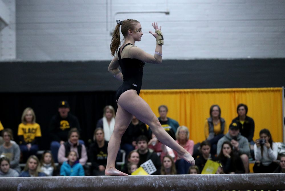 Lauren Guerin competes on the beam during the Black and Gold intrasquad meet Saturday, December 1, 2018 at the University of Iowa Field House. (Brian Ray/hawkeyesports.com)