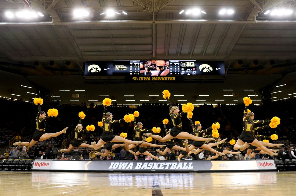 The Iowa Dance Team performs at halftime of the Iowa Hawkeyes game against the Maryland Terrapins Friday, January 10, 2020 at Carver-Hawkeye Arena. (Brian Ray/hawkeyesports.com)