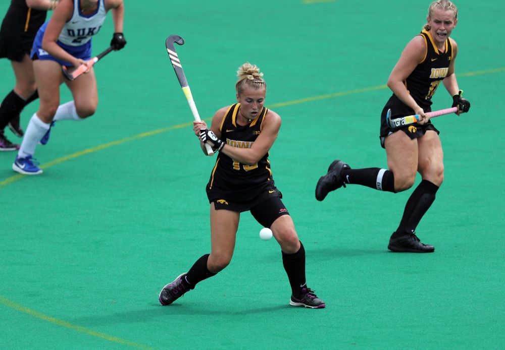 Iowa Hawkeyes forward Leah Zellner (13) against the Duke Blue Devils Sunday, September 15, 2019 at Grant Field. (Brian Ray/hawkeyesports.com)