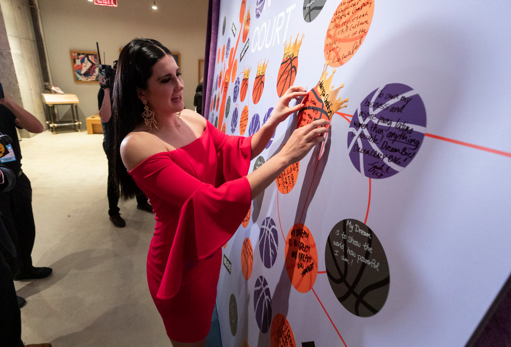 Iowa Hawkeyes forward Megan Gustafson (10) after being selected by the Dallas Wings in the second round of the 2019 WNBA Draft Wednesday, April 10, 2019 at Nike New York Headquarters in New York City. (Brian Ray/hawkeyesports.com)