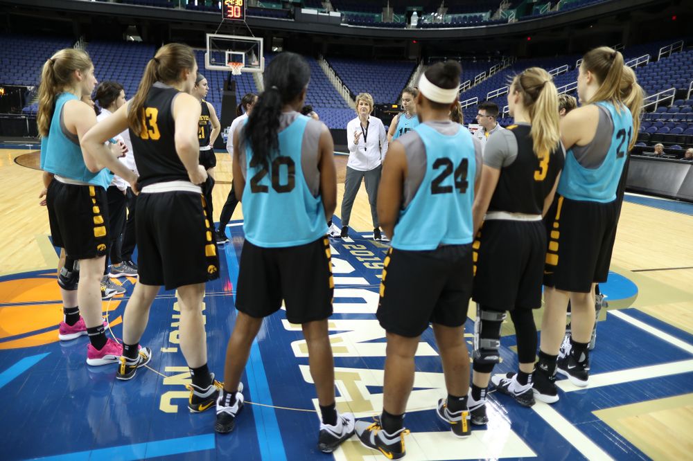 Iowa Hawkeyes head coach Lisa Bluder during practice and media before the regional final of the 2019 NCAA Women's College Basketball Tournament against the Baylor Bears Sunday, March 31, 2019 at Greensboro Coliseum in Greensboro, NC.(Brian Ray/hawkeyesports.com)