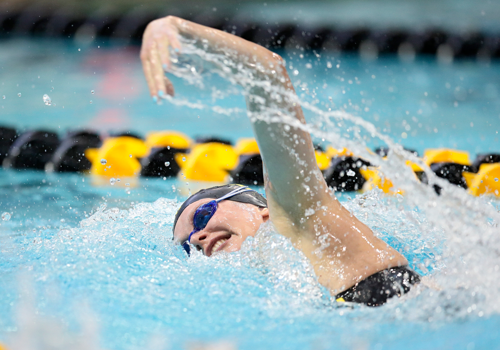 Iowa’s Sarah Schemmel swims in the women’s 100 yard freestyle preliminary event during the 2020 Women’s Big Ten Swimming and Diving Championships at the Campus Recreation and Wellness Center in Iowa City on Saturday, February 22, 2020. (Stephen Mally/hawkeyesports.com)