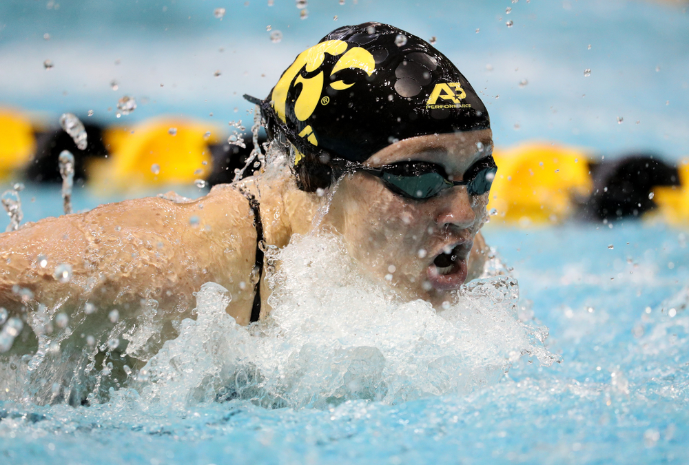 IowaÕs Grace Reeder competes in the 200 yard butterfly against Notre Dame and Illinois Saturday, January 11, 2020 at the Campus Recreation and Wellness Center. (Brian Ray/hawkeyesports.com)