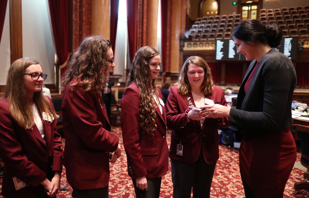 Iowa WomenÕs BasketballÕs Megan Gustafson is recognized with a resolution by the house and the senate at the Iowa State Capitol Wednesday, April 24, 2019 in Des Moines. (Brian Ray/hawkeyesports.com)