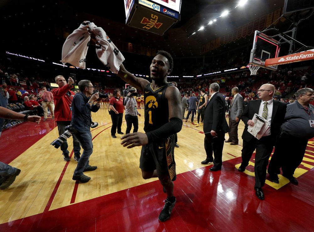 Iowa Hawkeyes guard Joe Toussaint (1) against the Iowa State Cyclones Thursday, December 12, 2019 at Hilton Coliseum in Ames, Iowa(Brian Ray/hawkeyesports.com)