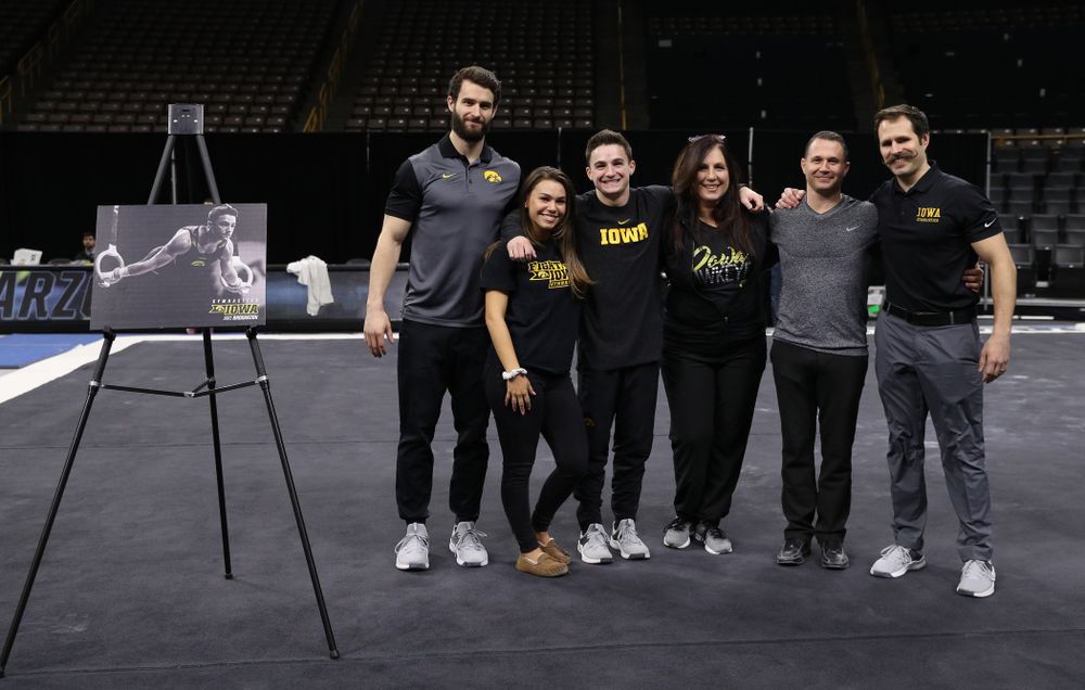 Iowa Men's Gymnast Jake Brodarzon and his family during senior day ceremonies following their meet against the Ohio State Buckeyes Saturday, March 16, 2019 at Carver-Hawkeye Arena. (Brian Ray/hawkeyesports.com)