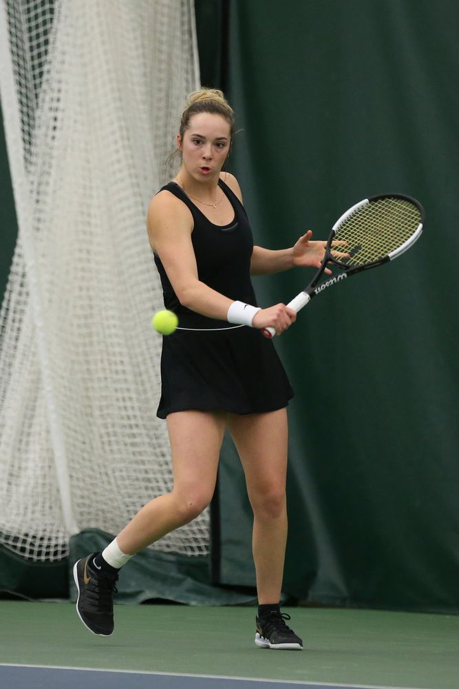 Iowa’s Samantha Mannix during the Iowa women’s tennis meet vs UNI on Saturday, February 29, 2020 at the Hawkeye Tennis and Recreation Complex. (Lily Smith/hawkeyesports.com)
