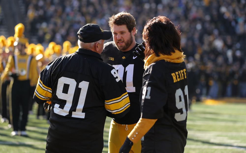 Iowa Hawkeyes defensive lineman Brady Reiff (91) during Senior Day festivities before their game against the Illinois Fighting Illini Saturday, November 23, 2019 at Kinnick Stadium. (Brian Ray/hawkeyesports.com)