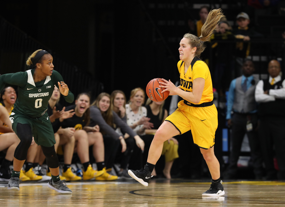 Iowa Hawkeyes guard Kathleen Doyle (22) against the Michigan State Spartans Thursday, February 7, 2019 at Carver-Hawkeye Arena. (Brian Ray/hawkeyesports.com)