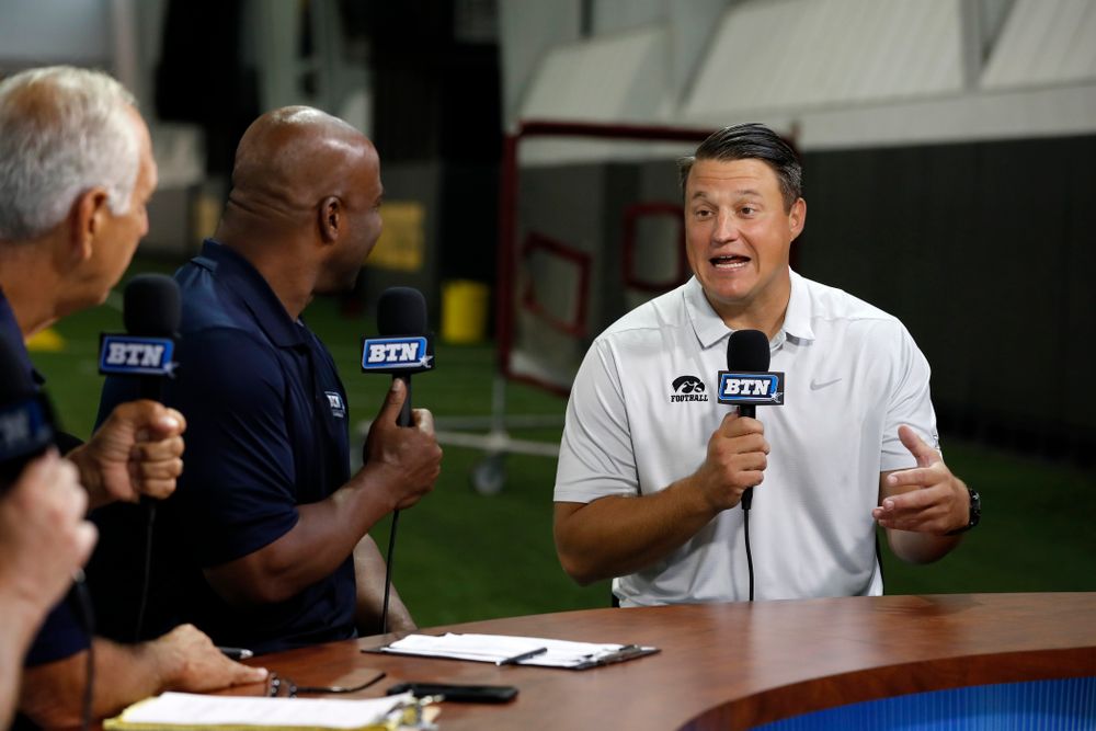 Iowa Hawkeyes offensive coordinator Brian Ferentz on the Big Ten Network set Monday, August 20, 2018 at the Hansen Football Performance Center. (Brian Ray/hawkeyesports.com)