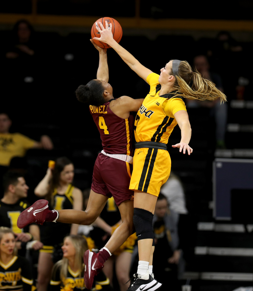 Iowa Hawkeyes guard Makenzie Meyer (3) against the Minnesota Golden Gophers Thursday, February 27, 2020 at Carver-Hawkeye Arena. (Brian Ray/hawkeyesports.com)