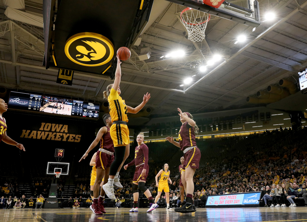 Iowa Hawkeyes guard Kathleen Doyle (22) against the Minnesota Golden Gophers Thursday, February 27, 2020 at Carver-Hawkeye Arena. (Brian Ray/hawkeyesports.com)