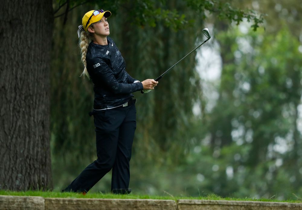 Iowa's Shawn Rennegarbe tees off during the final round of the Diane Thomason Invitational at Finkbine Golf Course on September 30, 2018. (Tork Mason/hawkeyesports.com)