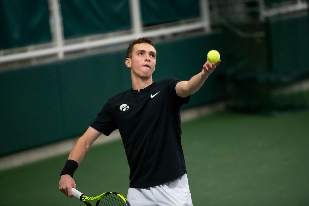 The Iowa men's tennis team competes against Cornell in The Rise Tennis Center in Ithaca, NY on Sunday, Feb. 24, 2019.