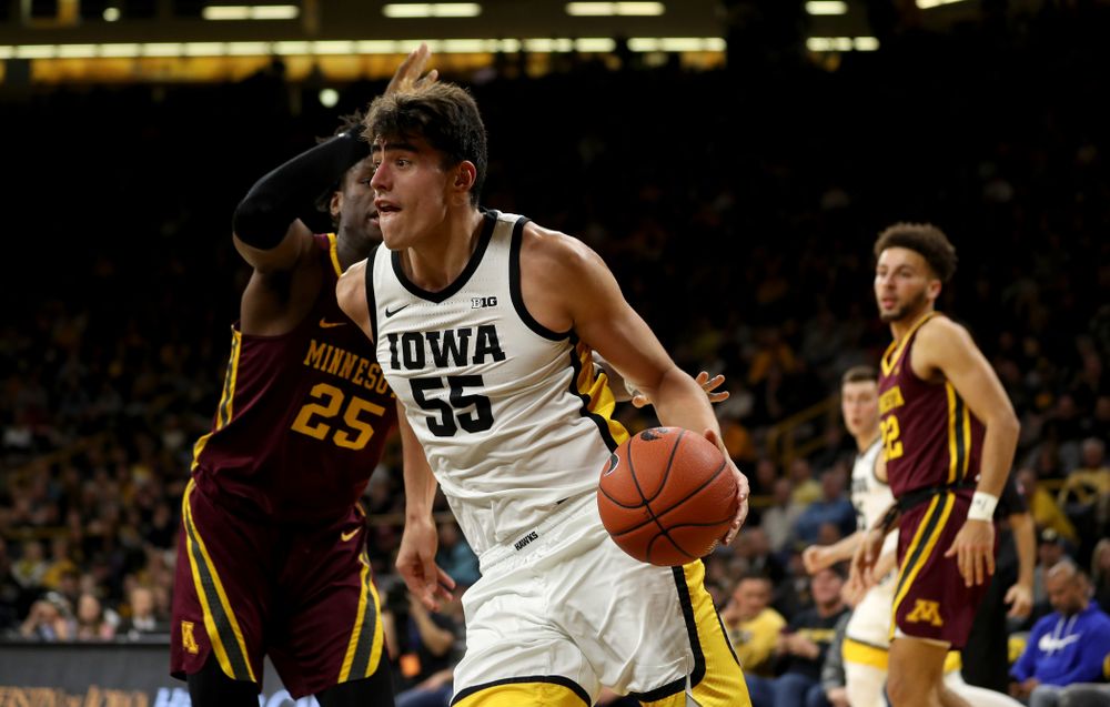 Iowa Hawkeyes forward Luka Garza (55) against the Minnesota Golden Gophers Monday, December 9, 2019 at Carver-Hawkeye Arena. (Brian Ray/hawkeyesports.com)