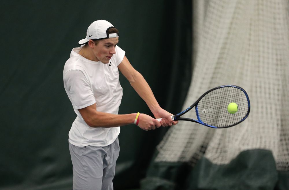 Iowa's Joe Tyler against Western Michigan Saturday, January 19, 2019 at the Hawkeye Tennis and Recreation Complex. (Brian Ray/hawkeyesports.com)