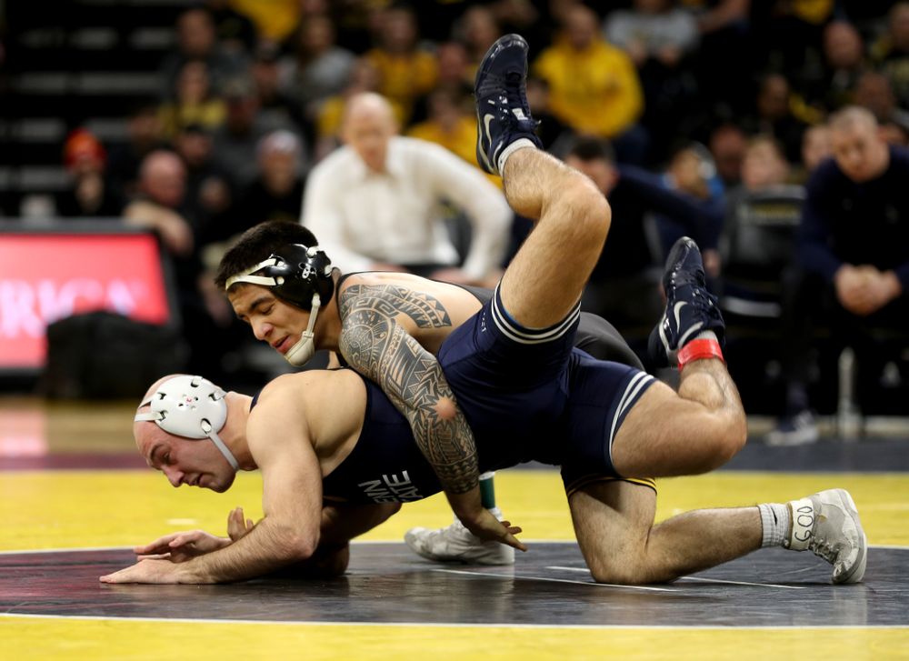 Iowa’s Pat Lugo wrestles Penn State’s Jarod Verkleeren at 149 pounds Friday, January 31, 2020 at Carver-Hawkeye Arena. Lugo defeated Verkleeren 6-1. (Brian Ray/hawkeyesports.com)