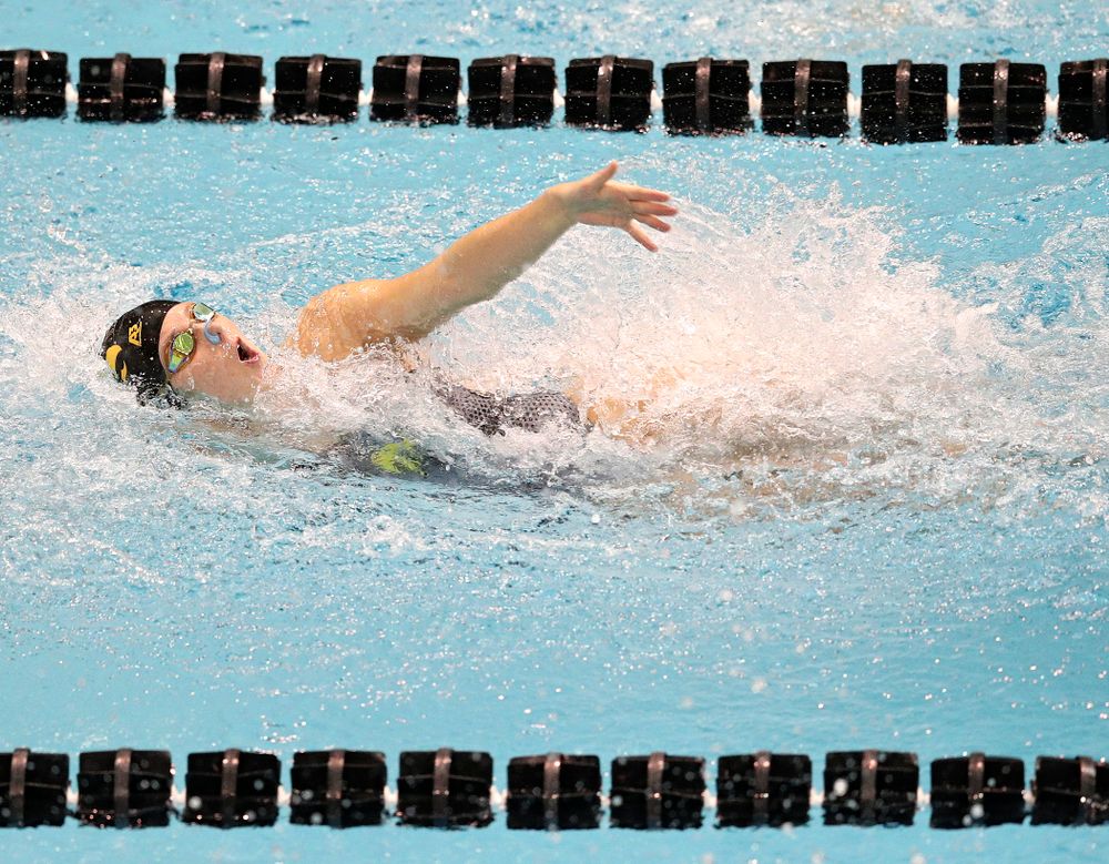 Iowa’s Zoe Pawloski swims the women’s 50 yard backstroke event during their meet at the Campus Recreation and Wellness Center in Iowa City on Friday, February 7, 2020. (Stephen Mally/hawkeyesports.com)
