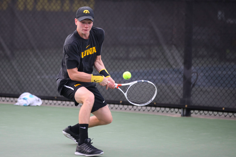 IowaÕs Jason Kerst at tennis vs Illinois State on Sunday, April 21, 2019 at the Hawkeye Tennis and Recreation Complex. (Lily Smith/hawkeyesports.com)