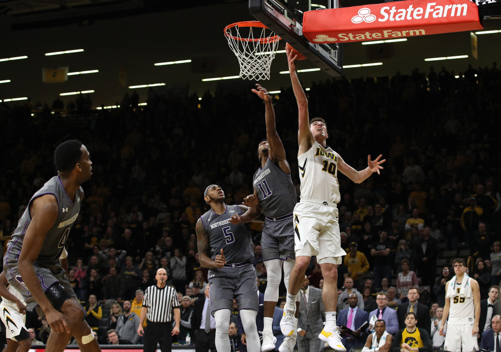 Iowa Hawkeyes guard Joe Wieskamp (10) against the Northwestern Wildcats Sunday, February 10, 2019 at Carver-Hawkeye Arena. (Brian Ray/hawkeyesports.com)