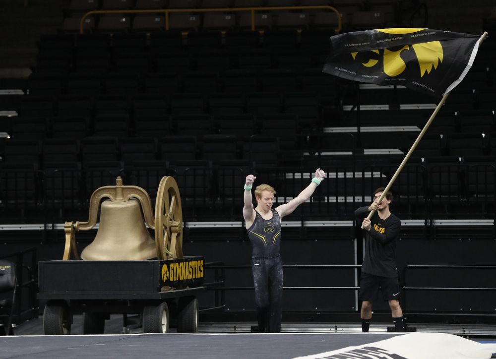 Iowa's Nick Merryman competes on the high bar against the Ohio State Buckeyes Saturday, March 16, 2019 at Carver-Hawkeye Arena. (Brian Ray/hawkeyesports.com)