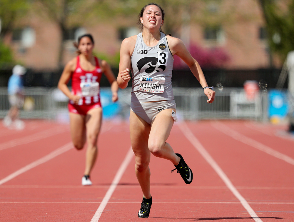Iowa's Jenny Kimbro run during the women’s 200 meter dash in the heptathlon event on the first day of the Big Ten Outdoor Track and Field Championships at Francis X. Cretzmeyer Track in Iowa City on Friday, May. 10, 2019. (Stephen Mally/hawkeyesports.com)