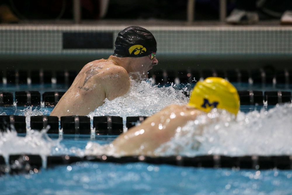 Iowa's Tanner Nelson at the 200-yard breaststroke race Saturday, March 2, 2019 at the Campus Recreation and Wellness Center. (Lily Smith/hawkeyesports.com)