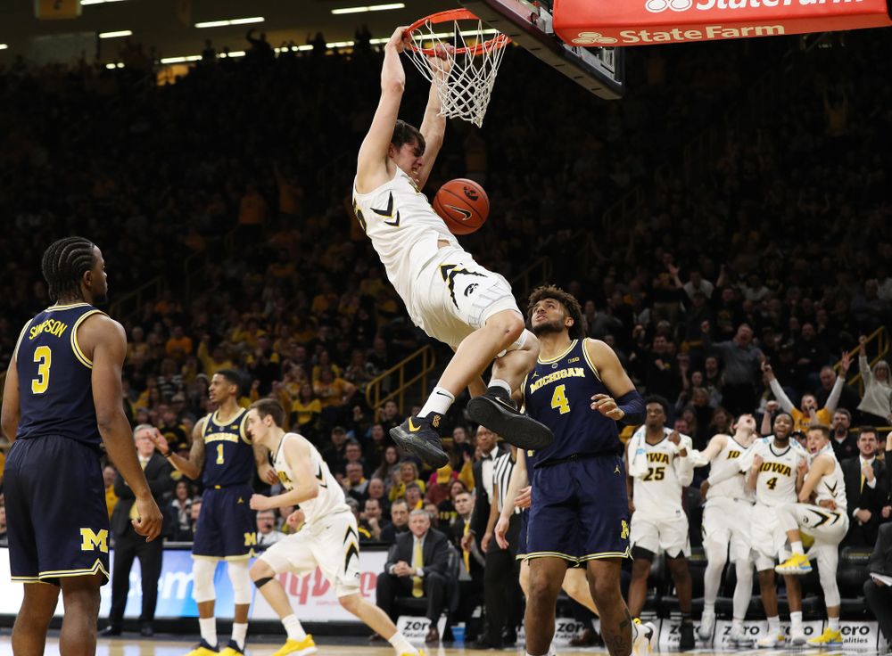 Iowa Hawkeyes forward Luka Garza (55) against the Michigan Wolverines Friday, February 1, 2019 at Carver-Hawkeye Arena. (Brian Ray/hawkeyesports.com)