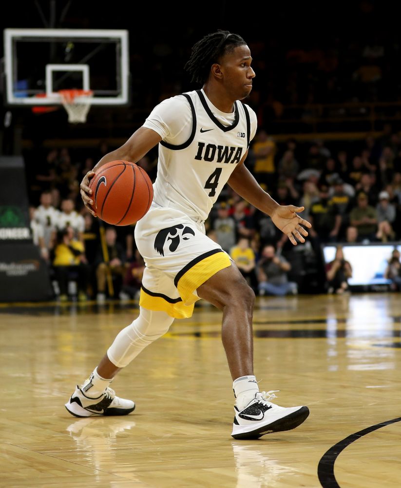 Iowa Hawkeyes guard Bakari Evelyn (4) against the Minnesota Golden Gophers Monday, December 9, 2019 at Carver-Hawkeye Arena. (Brian Ray/hawkeyesports.com)